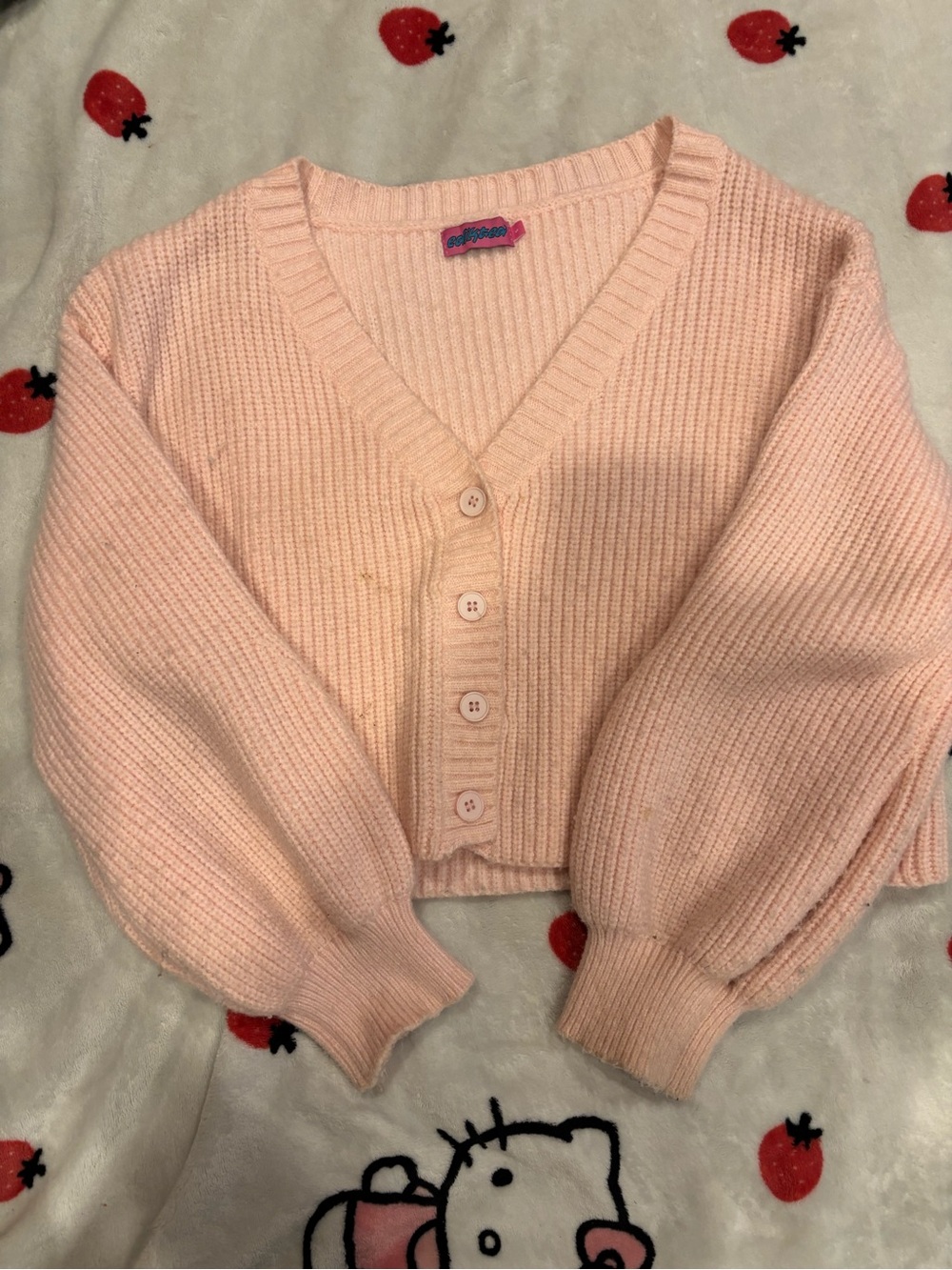 Edikted Light Pink Cropped Button-Front Ribbed Cardigan - Picture 2 of 3